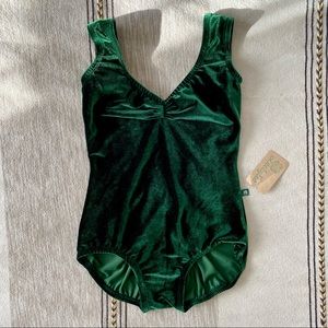 LuckyLeo Emerald Green Velvet Leotard